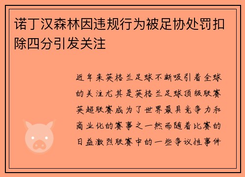 诺丁汉森林因违规行为被足协处罚扣除四分引发关注
